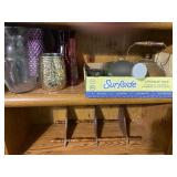 Decorative Shelf Lot with Glass and Metalware