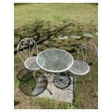 White Metal Patio Bistro Set with Glass-Top Table