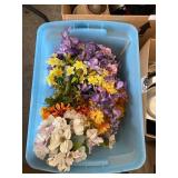 Fake Flowers in Plastic Storage Binn
