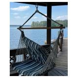 Hanging Swing Chair with Blue and White Striped Cu