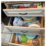 Three-Drawer Lot of Tupperware and Miscellaneous K