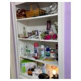 Bathroom Shelf Contents Including Supplies, Decor,