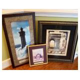 Three Framed Prints Featuring Angel, Lighthouse, a