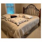 Queen Bed with Metal and Wood Frame, Accompanied b