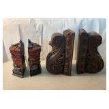 Two Decorative Bookends and Two Scroll-Style Corbe