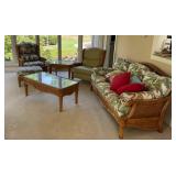Rattan Living Room Set with Tropical Upholstery an