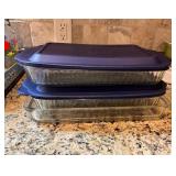 Three Large Pyrex Cooking Trays, Two with Lids/cov