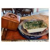 Lot Featuring Glass Bowl, Wooden Tray, Ceramic Dis
