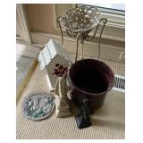 Decorative Items Including Iron Plant Stand, Birdh