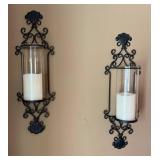 Black Wrought-Iron Wall Sconce Candle Holders with