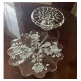 Two Glass Serving Pieces with Etched and Pressed F