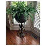 Metal Planter with Ornate Tripod Stand and Faux Fe