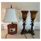 Three Decorative Table Lamps, One with Damage