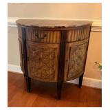 Demilune Cabinet With Marble Top and Decorative Do
