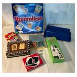 Game Set Including Rummikub, UNO, Cards, and Flash