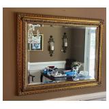 Large Beveled Edge Mirror with Ornate Gold Frame,