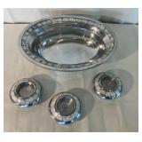 Stainless Steel Bowl and Three Candleholders with