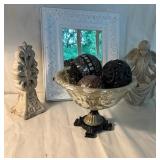 Lot of Decorator Items Including Mirror, Angel Sta