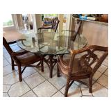 54-Inch Round Glass Top Table With Rattan Base and