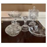 Decorative Glass Bowls, Dishes, and a Candlestick
