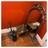 Bathroom Decor Including Ornate Mirror, Trash Bin,