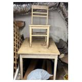 Old-Style Wooden Farm Table and Chair
