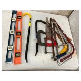 Hand Tools Including Levels, Saws, Clamps, and Cro