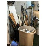 Yard Tools, Trash Cans, Tarps, Scrap Lumber, and O