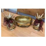 Brass Decorative Pineapple Candleholders and Foote