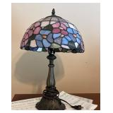 Stained Glass Table Lamp With Floral Design and Br