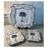 3 Palmetto tree Blue and White Ceramic Plates