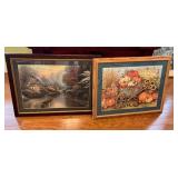 Two Large Framed Puzzles Featuring Nature and Autu