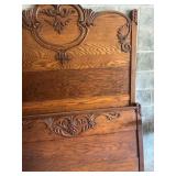 Ornately Carved Wooden Bed Frame with Headboard an