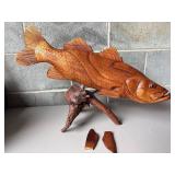 Hand-Carved Wooden Fish Sculpture with Detached Fi