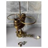 Brass Double Socket Lamp Base with Ornate Details,