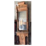Wooden Hall Tree with Large Mirror and Hand-Carved