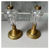 Antique Brass and Glass Whale Oil Lamps