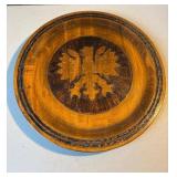 Hand-Carved Wooden Plate with Eagle Design, 11.5-I