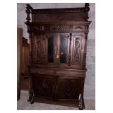 Carved Wooden Buffet Cabinet with Glass Doors and
