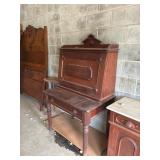 Wooden Secretary Desk with Turned Legs and Ornate