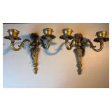 Neoclassical Brass Two-Arm Wall Sconces, 12" x 12"