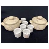Two Southampton Stoneware Mini Crocks and Six Vene
