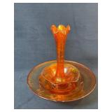 Carnival Glass Epergne With Ruffled Compote and Fl