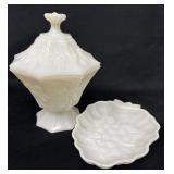 Two Vintage Milk Glass Pieces: Hazel Atlas Trinket