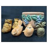 Vintage Home Decor Lot with Planter, Bird Figurine