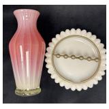 Art Glass Vase and Hazel Atlas Sunflower Milk Glas