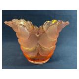 Iridescent Pink Carnival Glass Bowl with Floral-Le