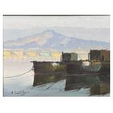Original Framed Painting Depicting Boats with Meas