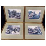Four Framed Currier & Ives Prints Depicting The Fo