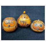 Peruvian Carved Gourd Owl Items: 2 Rattles and a C